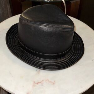 Black Leather Fedora Hat
